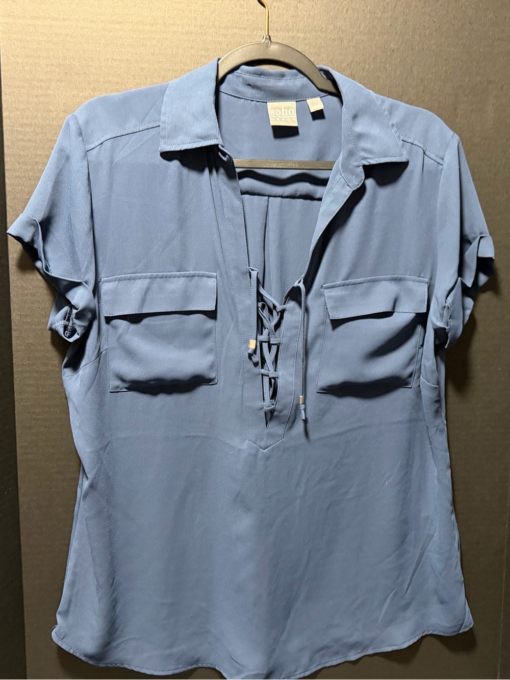 New York & Company Soho Jeans Navy Blue Blouse